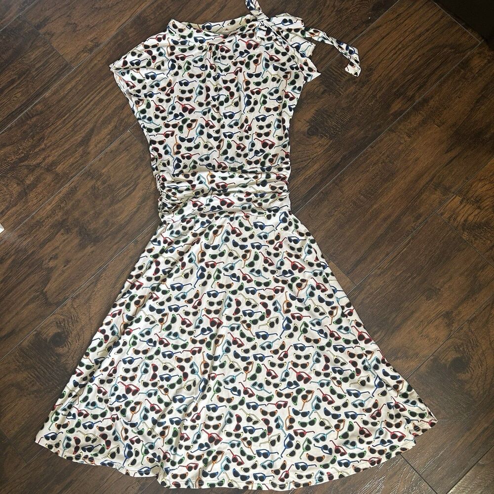 Retrolicious Sunglasses Tie Neck Ruched Waist Dress Novelty Small Retro